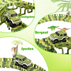 Dinosaurier Rennstrecke Autos Schienenbahn Spielset für Kinder