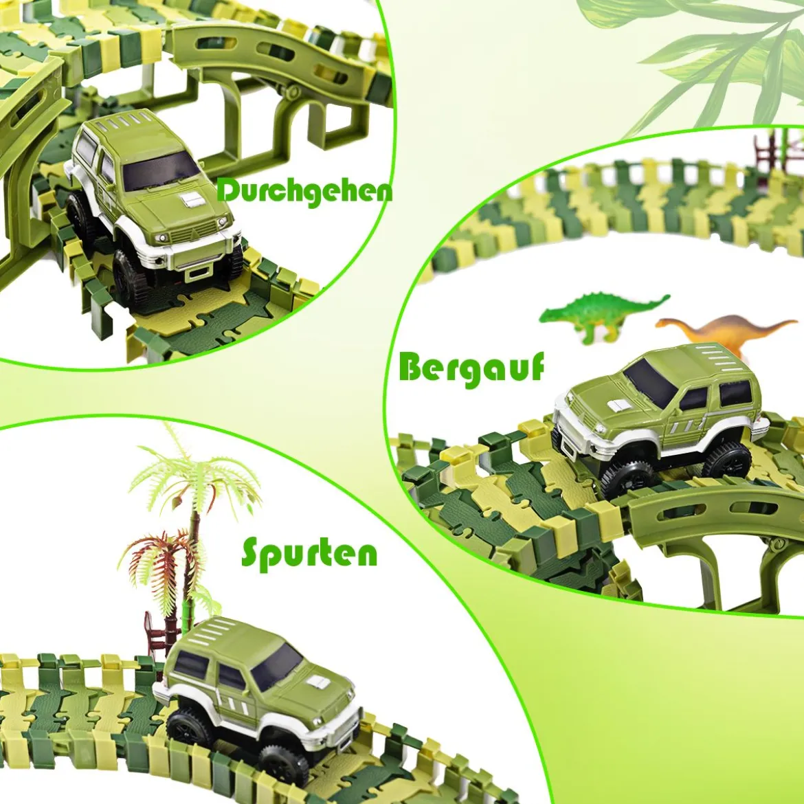 Dinosaurier Rennstrecke Autos Schienenbahn Spielset für Kinder