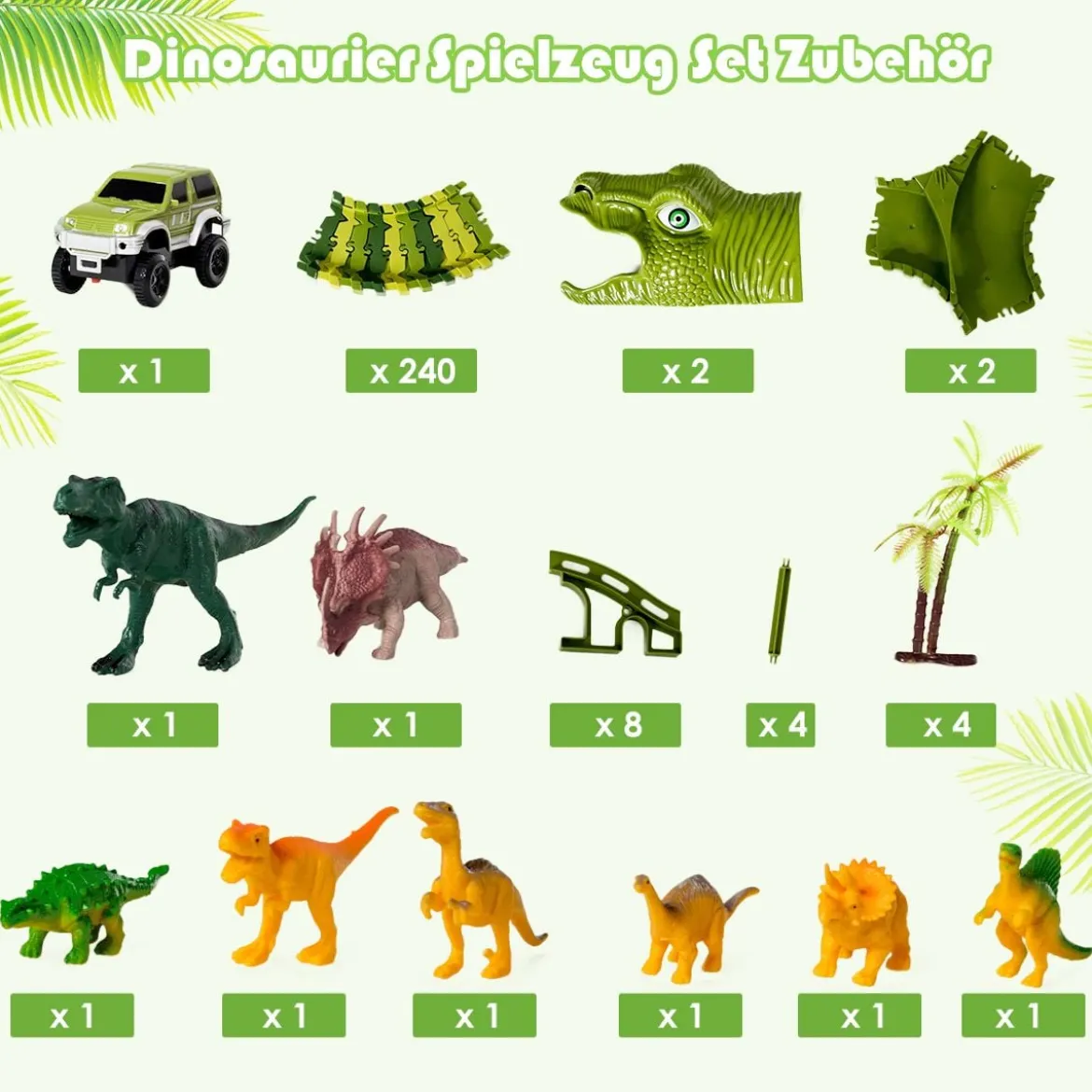 Dinosaurier Rennstrecke Autos Schienenbahn Spielset für Kinder