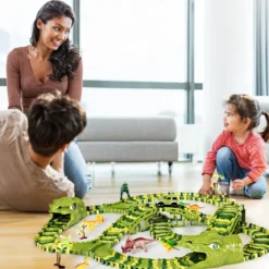 Dinosaurier Rennstrecke Autos Schienenbahn Spielset für Kinder