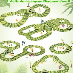 Dinosaurier Rennstrecke Autos Schienenbahn Spielset für Kinder