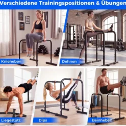 Dip Station 4 Höhenstufen & 5Breitenstufen Verstellbar Gesamt bis 300 kg Belastbar Schwarz