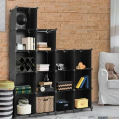 DIY Würfelregal mit 16 Fächern Regalsystem stapelbar Steckregal Schuhregal für Wohnzimmer & Schlafzimmer