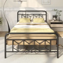 Doppelbett Metallgestell für 200 x 140 cm Matratze Metallbettgestell mit Kopfteil Gästebett Schwarz