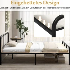 Doppelbettmit Kopf- & Fußteil Metallbett Bettgestell Metallplattformbett für 140 x 190 cm Matratze