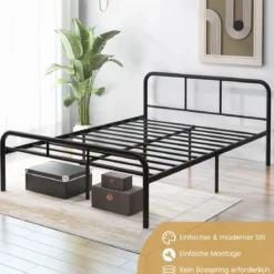 Doppelbettmit Kopf- & Fußteil Metallbett Bettgestell Metallplattformbett für 140 x 190 cm Matratze