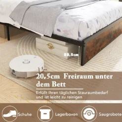 Doppelbettrahmen mit Ladestation & Fächern am Kopfteil Bettgestell mit Lattenrost Bettrahmen