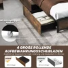 Doppelbettrahmen mit LED Plattformbett & Schubladen geräuschfreies Bettgestell Rustikales Braun