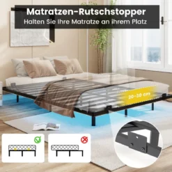Doppelbett Schwebebettgestell mit LED-Leuchten modernes Bettgestell aus Metall Schwarz 140 x 200 cm