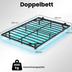 Doppelbett Schwebebettgestell mit LED-Leuchten modernes Bettgestell aus Metall Schwarz 140 x 200 cm