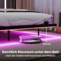 Doppelbett Schwebebettgestell mit LED-Leuchten modernes Bettgestell aus Metall Schwarz 140 x 200 cm