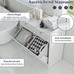 Doppel-kippbarer Wäscheschrank mit Regal & 2 Schubladen & 2 Abnehmbaren Wäschesäcken Weiß