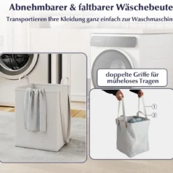 Doppel-kippbarer Wäscheschrank mit Regal & 2 Schubladen & 2 Abnehmbaren Wäschesäcken Weiß