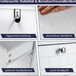 Doppel-kippbarer Wäscheschrank mit Regal & 2 Schubladen & 2 Abnehmbaren Wäschesäcken Weiß