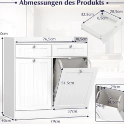 Doppel-kippbarer Wäscheschrank mit Regal & 2 Schubladen & 2 Abnehmbaren Wäschesäcken Weiß