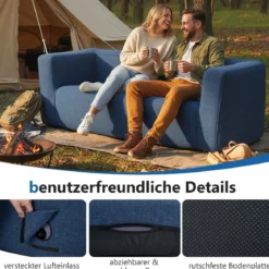 Doppelluftsofa tragbares aufblasbares Sofa mit abnehmbarem Bezug breite Armlehnen Blau