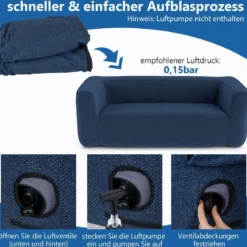 Doppelluftsofa tragbares aufblasbares Sofa mit abnehmbarem Bezug breite Armlehnen Blau