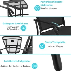 Doppelschaukel Gleiterstuhl mit Tisch & Schirmloch Gartenbank Sitzgarnitur Schwarz