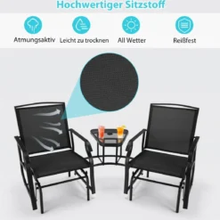 Doppelschaukel Gleiterstuhl mit Tisch & Schirmloch Gartenbank Sitzgarnitur Schwarz