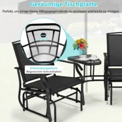 Doppelschaukel Gleiterstuhl mit Tisch & Schirmloch Gartenbank Sitzgarnitur Schwarz