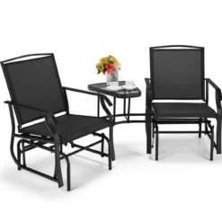 Doppelschaukel Gleiterstuhl mit Tisch & Schirmloch Gartenbank Sitzgarnitur Schwarz