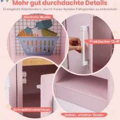 Doppelseitige Kinderküche hölzerner Spielküchen-Set mit Wasserspender Dunstabzugshaube Rosa