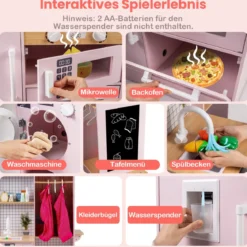 Doppelseitige Kinderküche hölzerner Spielküchen-Set mit Wasserspender Dunstabzugshaube Rosa