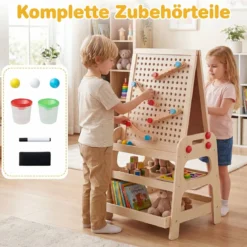 Doppelseitiger Staffelei Holz Kinderstaffelei mit Magnetischem Whiteboard für Kinder ab 3 Jahren