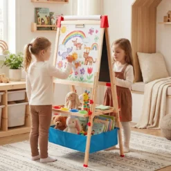 Doppelseitige Spieltafel mit Magnettafel & Whiteboard Höhenverstellbare Standtafel mit Papierrolle