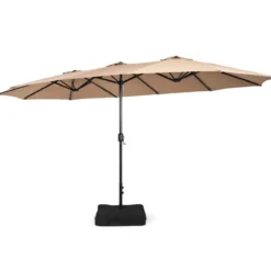 Doppelsonnenschirm mit Ständer & Kurbel & UPF 50+ Gartenschirm 451,5 x 264 cm Braun
