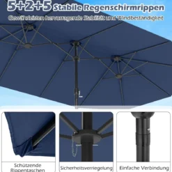 Doppelsonnenschirm mit Ständer & UPF 50+ & Kurbel Sonnenschirm Gartenschirm 443 x 263 cm