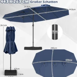 Doppelsonnenschirm mit Ständer & UPF 50+ & Kurbel Sonnenschirm Gartenschirm 443 x 263 cm