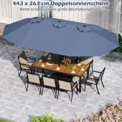 Doppelsonnenschirm mit Ständer & UPF 50+ & Kurbel Sonnenschirm Gartenschirm 443 x 263 cm