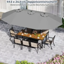 Doppelsonnenschirm mit Ständer & UPF 50+ & Kurbel Sonnenschirm Gartenschirm 443 x 263 cm
