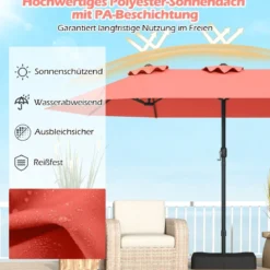 Doppelsonnenschirm mit Ständer & UPF 50+ & Kurbel Sonnenschirm Gartenschirm 443 x 263 cm