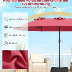 Doppelsonnenschirm mit Ständer & UPF 50+ & Kurbel Sonnenschirm Gartenschirm 443 x 263 cm