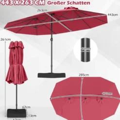 Doppelsonnenschirm mit Ständer & UPF 50+ & Kurbel Sonnenschirm Gartenschirm 443 x 263 cm