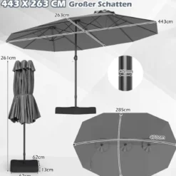 Doppelsonnenschirm mit Ständer & UPF 50+ & Kurbel Sonnenschirm Gartenschirm 443 x 263 cm
