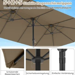 Doppelsonnenschirm mit Ständer & UPF 50+ & Kurbel Sonnenschirm Gartenschirm 443 x 263 cm
