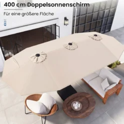 Doppelsonnenschirm mit Ständer & LED-Leuchten & UPF 50+ Sonnenschirm Gartenschirm