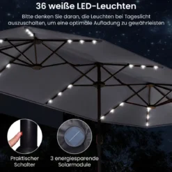 Doppelsonnenschirm mit Ständer & LED-Leuchten & UPF 50+ Sonnenschirm Gartenschirm