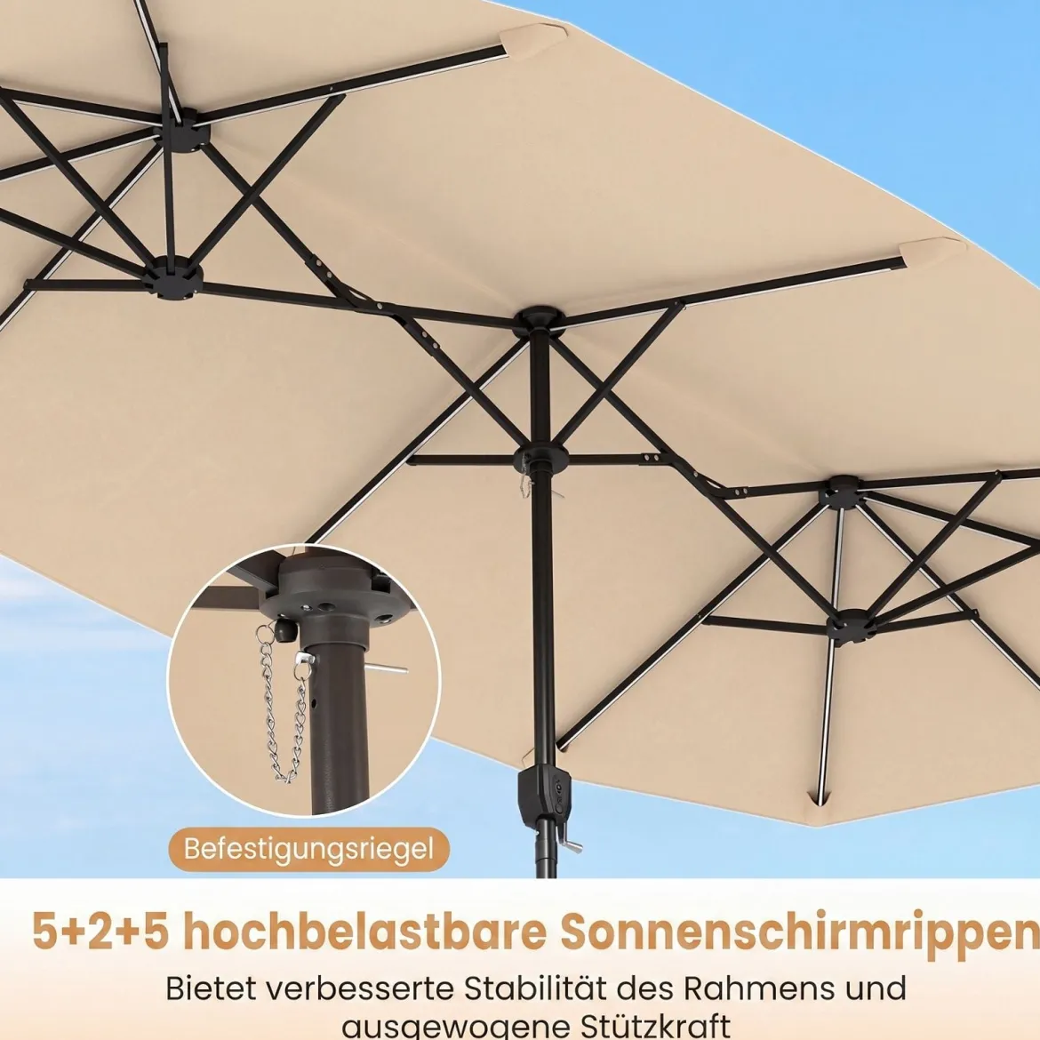 Doppelsonnenschirm 400 x 210 cm Sonnenschirm mit LED-Beleuchtung Rechteckiger Gartenschirm