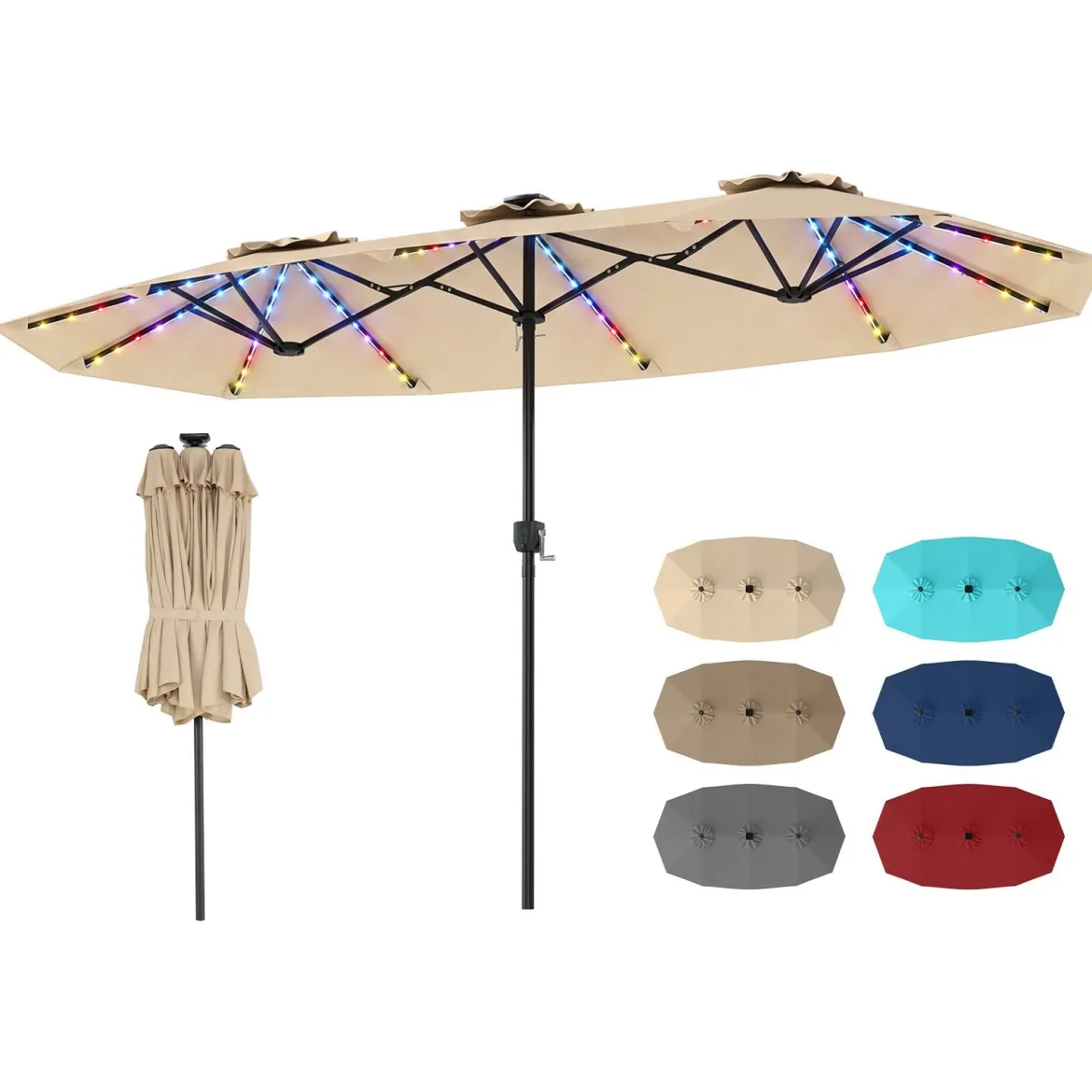 Doppelsonnenschirm 400 x 210 cm Sonnenschirm mit LED-Beleuchtung Rechteckiger Gartenschirm