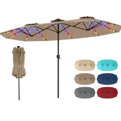 Doppelsonnenschirm 400 x 210 cm Sonnenschirm mit LED-Beleuchtung Rechteckiger Gartenschirm