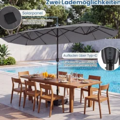 Doppelsonnenschirm 400 x 210 cm Sonnenschirm mit LED-Beleuchtung Rechteckiger Gartenschirm