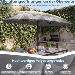 Doppelsonnenschirm 400 x 210 cm Sonnenschirm mit LED-Beleuchtung Rechteckiger Gartenschirm