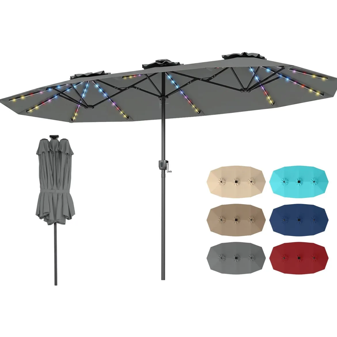 Doppelsonnenschirm 400 x 210 cm Sonnenschirm mit LED-Beleuchtung Rechteckiger Gartenschirm