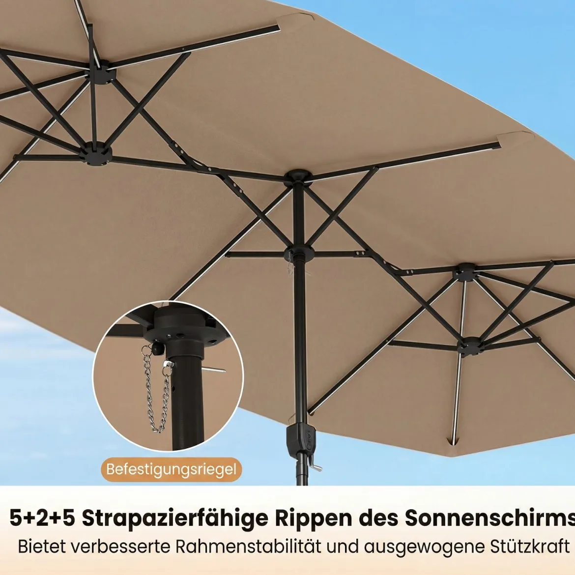 Doppelsonnenschirm 400 x 210 cm Sonnenschirm mit LED-Beleuchtung Rechteckiger Gartenschirm