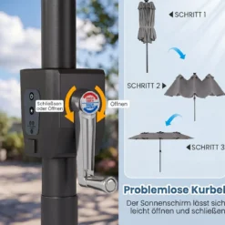 Doppelsonnenschirm 400 x 210 cm Sonnenschirm mit LED-Beleuchtung Rechteckiger Gartenschirm