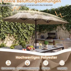Doppelsonnenschirm 400 x 210 cm Sonnenschirm mit LED-Beleuchtung Rechteckiger Gartenschirm